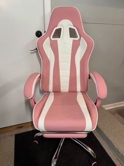 Brand New Pink/White Tall Back Height Adjustable Reclining Gaming Chair w/Slide Out Footrest