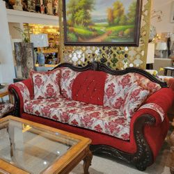 Traditional Red Chenille Sofa
