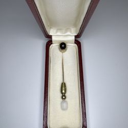10K Solid Gold Antique Onyx Stick Lapel Pin Brooch .9g with box