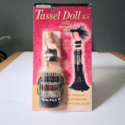 NIP Fabre Craft 2002 Tassel Doll Kit Beaded Dress Hangs Or Stands Y2K Porcelain
