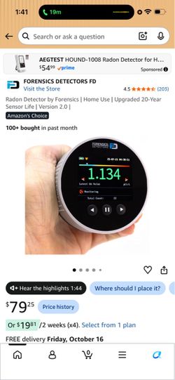Radon Detector by Forensics | Home Use | Upgraded 20-Year Sensor Life | Version 2.0 |