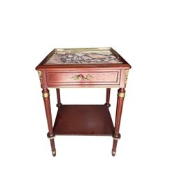 NY: Antique French Mahogany Occasional Table with Marble Top