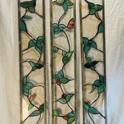 Vintage Stained Glass Sidelight Panels, Spectrum and Baroque Glass, Cabochons