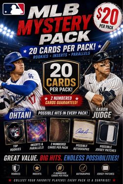 MLB Mystery Pack – 20 Baseball Cards Guaranteed Autos/ Memorabilia cards in each pack!!