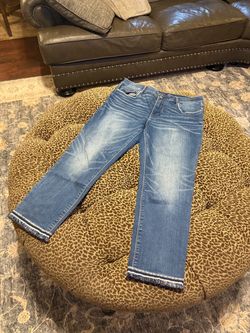 White House Black Market Medium Blue Frayed Hem Cropped Jeans