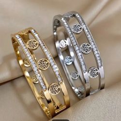 New Hollowed Out Tree Of Life Style 18K Gold-plated Stainless Steel Bracelet, 