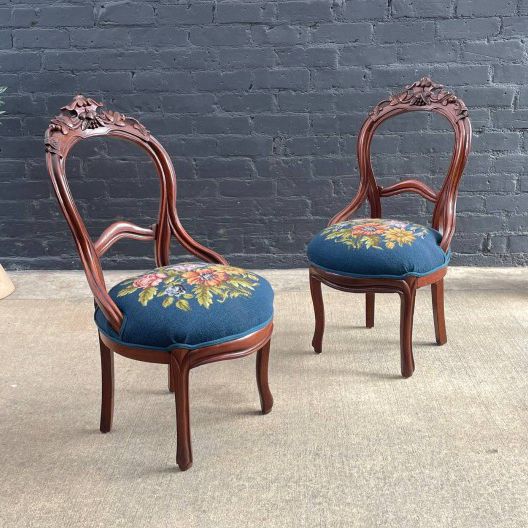 Pair of American Antique Mahogany Carved Side Chairs, c.1930’s - Delivery Available