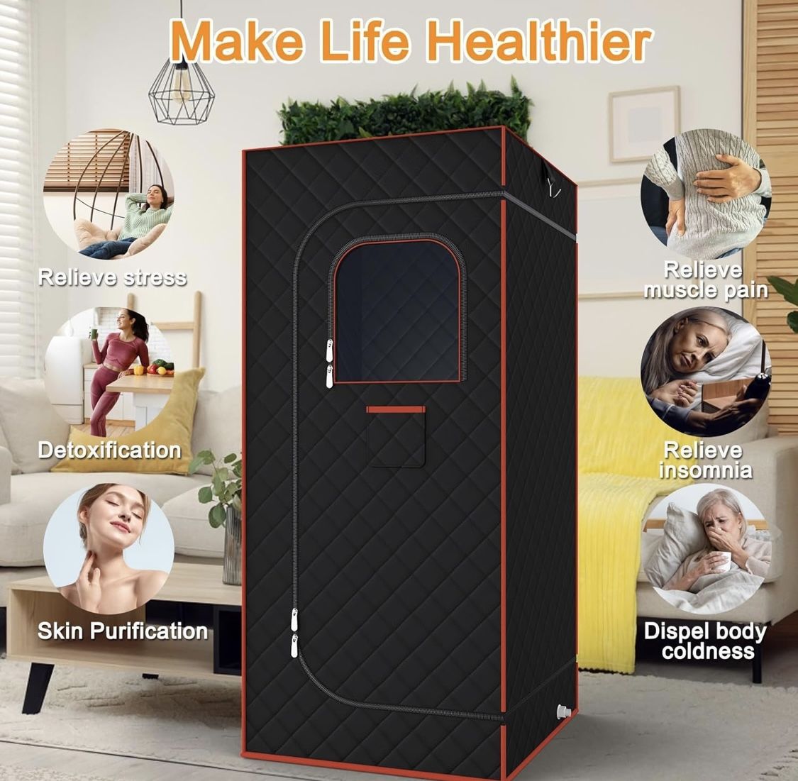 Portable Sauna for Home, Sauna Box Sauna Tent with 3L Steamer, Remote Control, Folding Chair and Foot Pad, Full Size Personal Steam Sauna for Home Spa