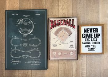 group of 3 baseball wall art