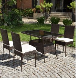 Outdoor Rattan Table Brown with Tempered Glass Table