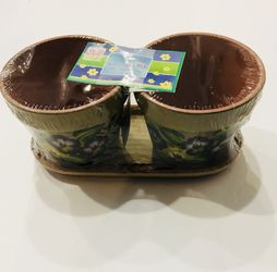 New 2 hand painted flower terra cotta pots with draining tray