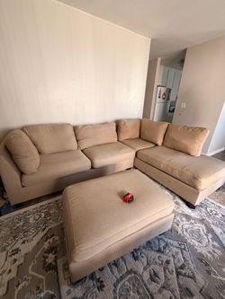 Beige Fabric Sectional Sofa with Ottoman