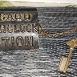 Antique Cast CHICAGO WATCH CLOCK STATION Security Box With Key Attached