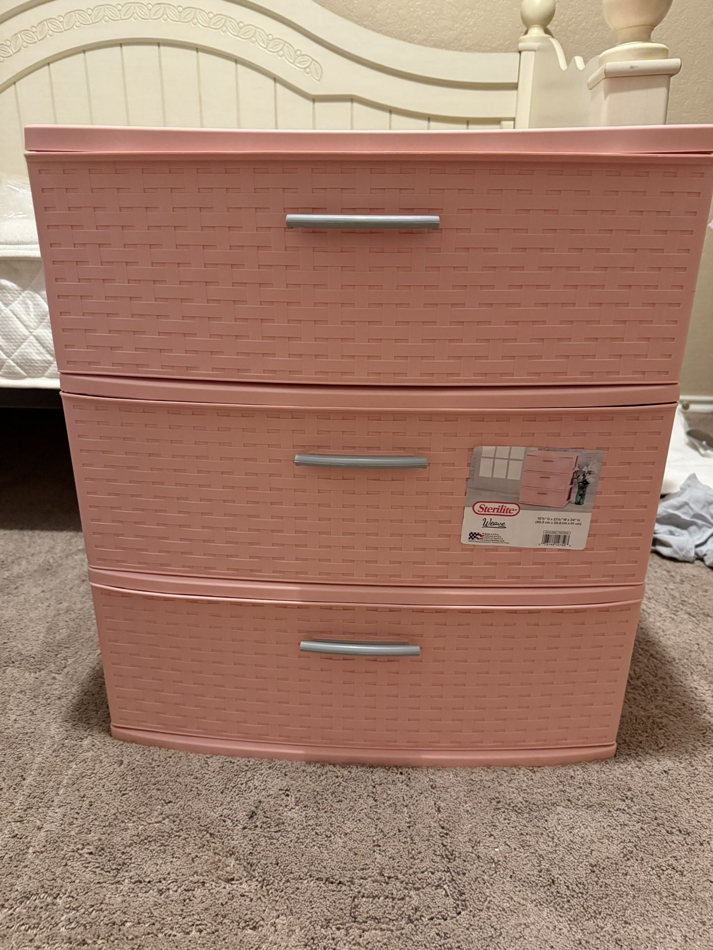 Pink Sterilite 3 drawer wide tower
