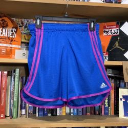 ADIDAS-women’s small blue/purple trim stretch waistband athletic/running shorts