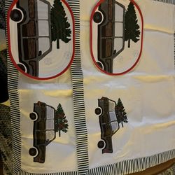 (2) Christmas Placemats And Dishes