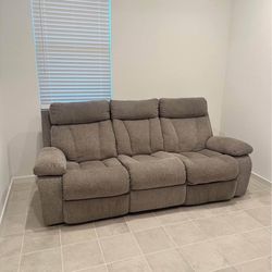 Mitchiner Grey Reclining Sofa with Drop Down Table