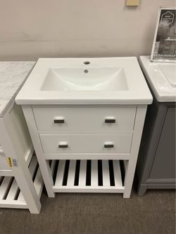 24” White Solid Wood Bathroom Vanity with Ceramic Top (V4)