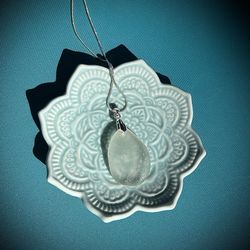 White Sea Glass Sterling Silver Necklace 