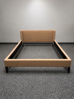 King Size Upholstered Bed Frame with Slats – Modern Neutral Fabric