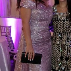 Lavender Sequin Off-Shoulder Evening Gown