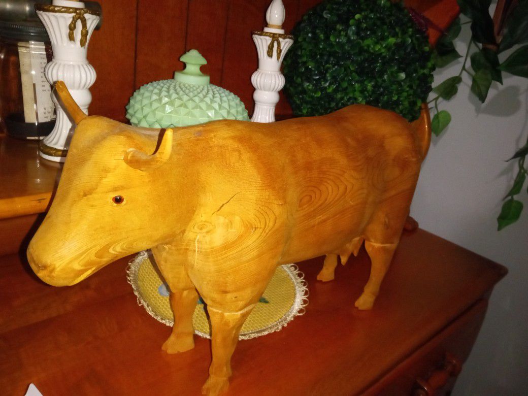 Large Carved Wood Cow Farmhouse Decor Solid Wood Cow Decor Large
