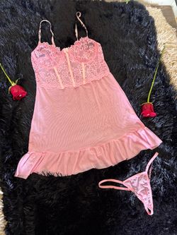 Pink Lace Babydoll Lingerie Set