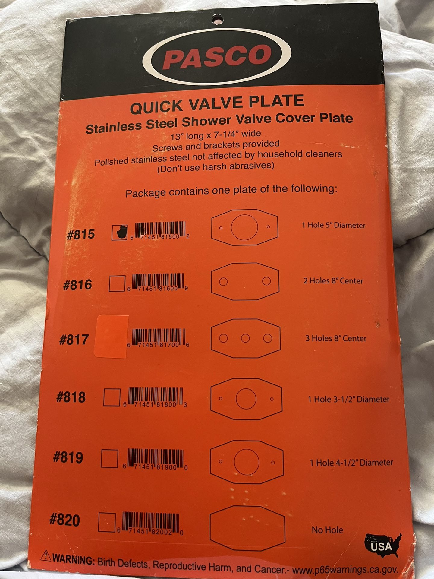 Pasco Quick Valve Plate