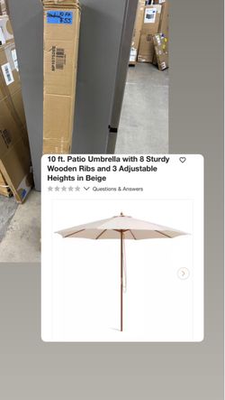 10 ft. Patio Umbrella with 8 Sturdy Wooden Ribs and 3 Adjustable Heights in Beige