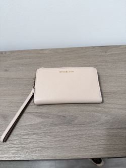 Michael Kors Adele Double Zip Wristlet Pebble Leather Wallet Soft Pink