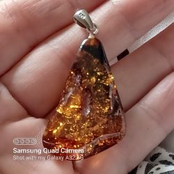 Vtg.sterling Silver " Genuine AMBER" PENDANT