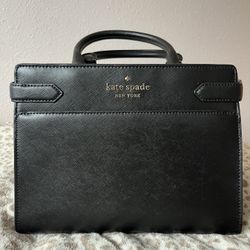 Kate Spade Staci Medium Satchel Black Saffiano Leather Purse