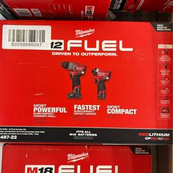 Milwaukee New Kit Hammer Drill And Impact 12M Fuel Brushless , Batteries And Charger 