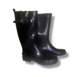 Capelli New York Ladies Solid Black Tall Rubber Rain Boot Size 7 