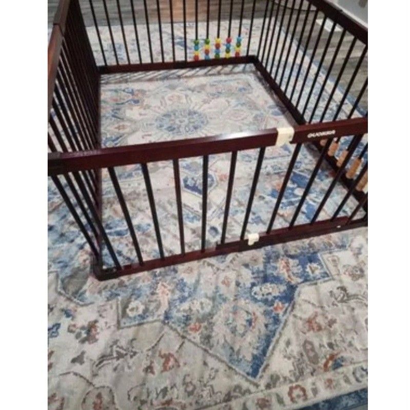 Playpen, Cherry wood, 63x47x24. NEW IN BOX. Abacus like toys on bars.