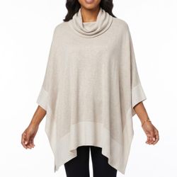 NWT Chico’s Paula Cowl Neck Poncho Stripe Border Contemporary Taupe Size L/XL 