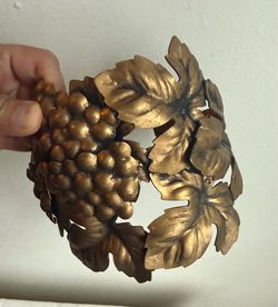 Set of 6 Vintage Ornate Brass/Bronze Grape & Vine Curtain Cuff Tiebacks - 3 Matching Pairs