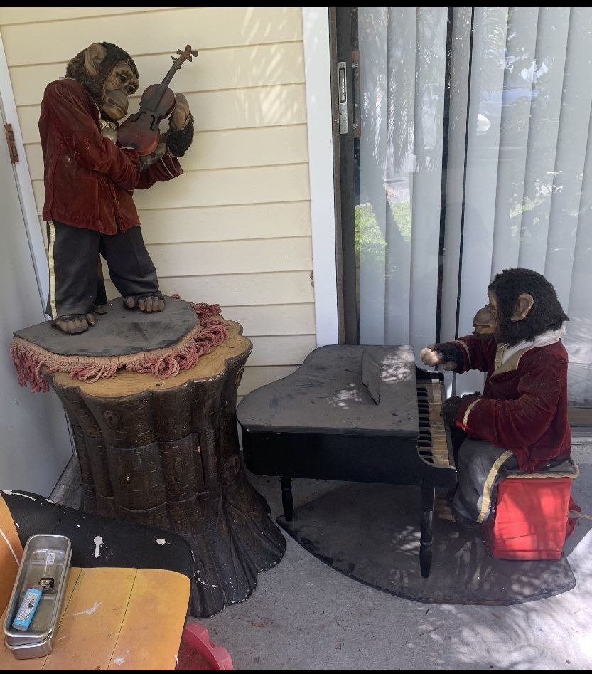 Antique handmade monkeys with violin and piano that works