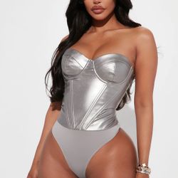 Fashion Nova Metallic Corset Bodysuit