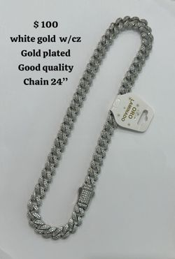 White Gold Cuban Link Chain 24in