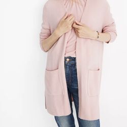 Madewell Kent cardigan sweater coziest yarn pink Made of our signature Coziest Yarn, our best-selling cardigan is kitten-on-a-cloud soft. Slouchy f