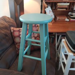 Freshly Painted, Solid Wood Stool, Sea Foam Color