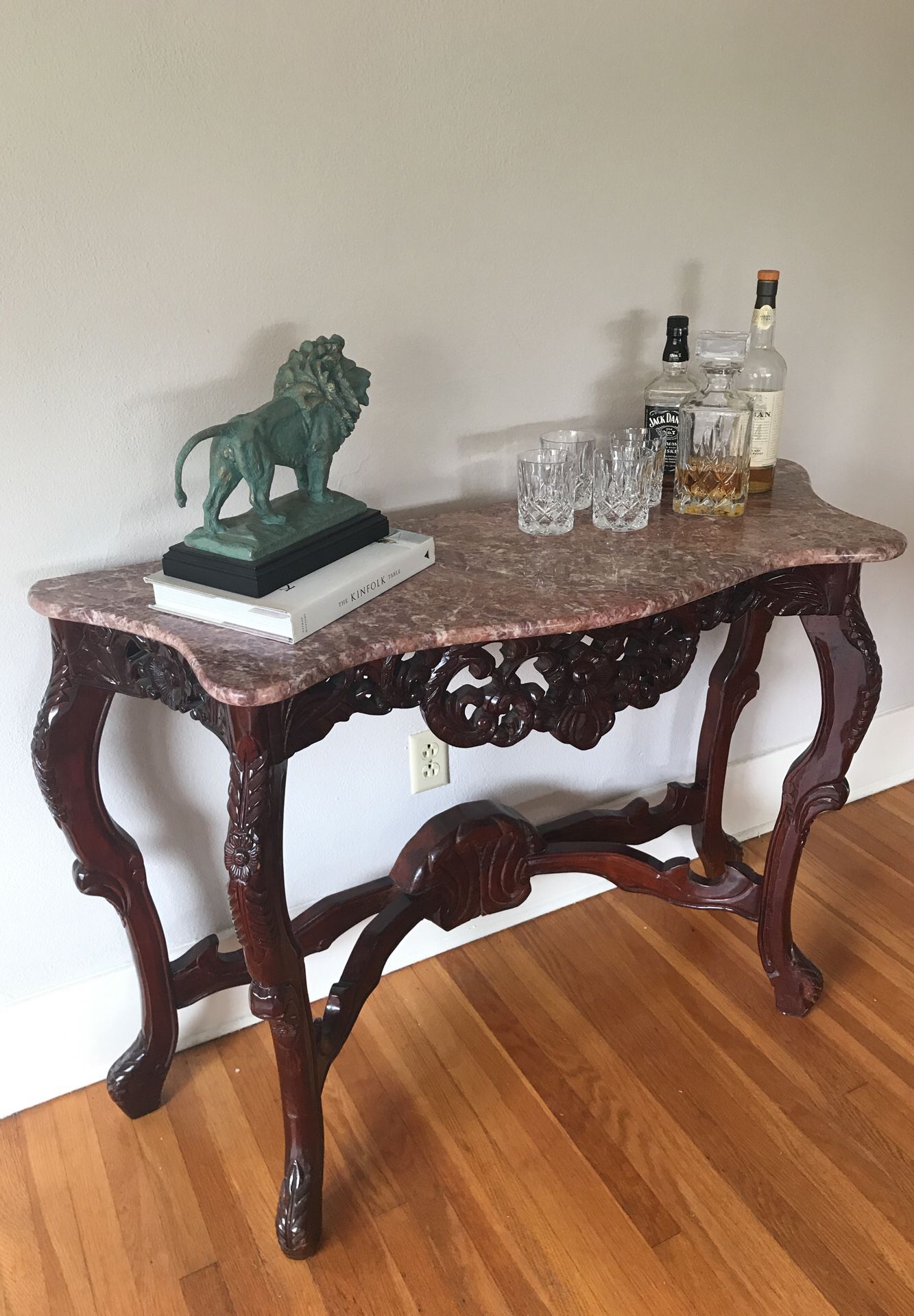 Toscanini Baroque Rose Marble Top Console Table (paid $800 new)