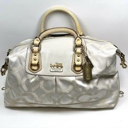 New Coach MADISON op art white & gold Satchel Handbag \ w/OTags \ MSRP $478