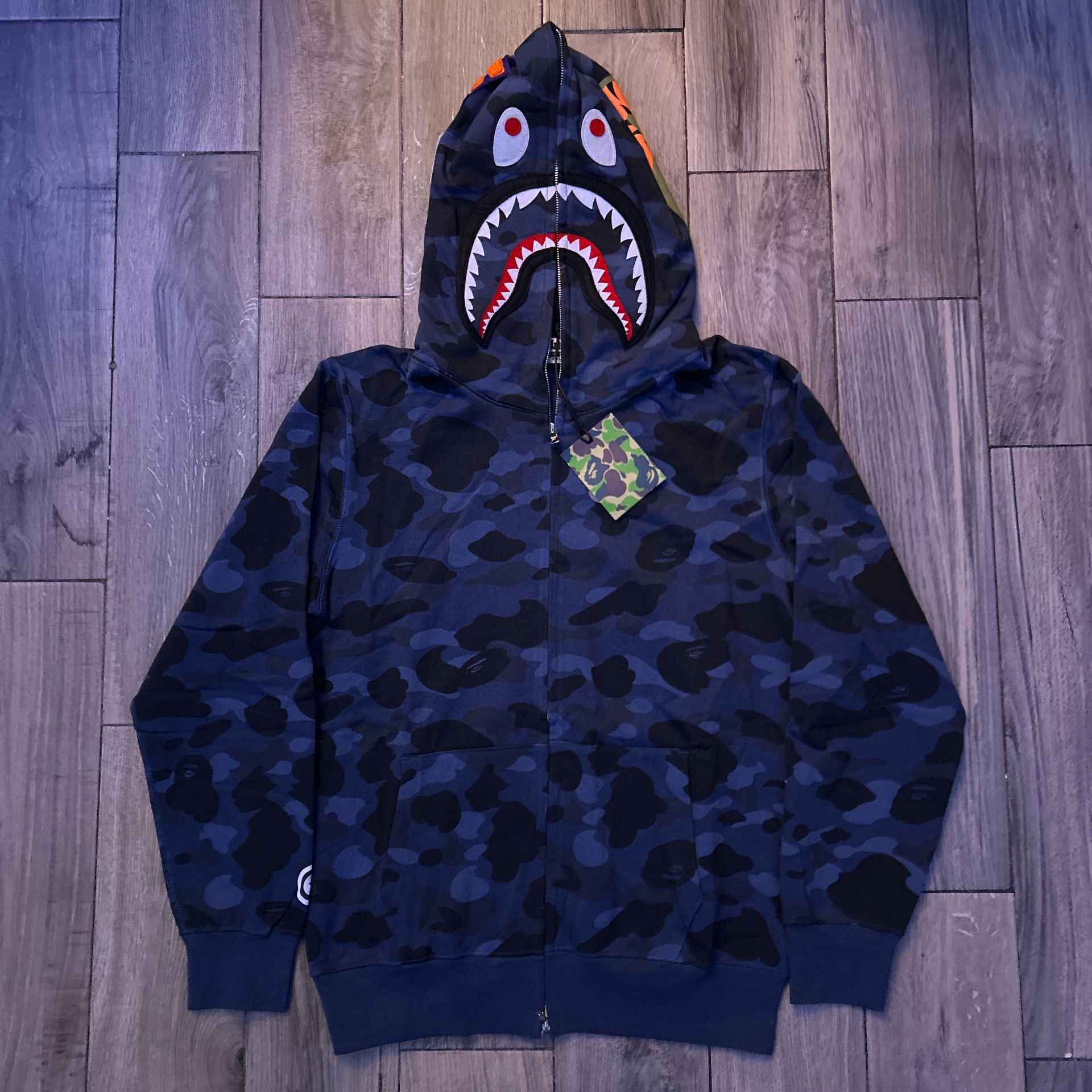 Bape Navy Blue Shark Zip Up Hoodie M