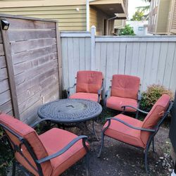 Wood Fire Pit Table Patio Chair Set (4)