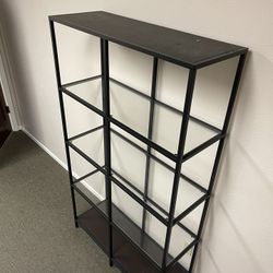 Black Shelf Unit with Glass Shelves 