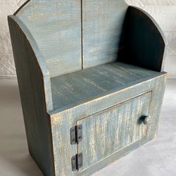 Vintage Blue Primitive Style Wooden Wall Mountable Shelf 