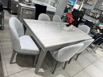 Marble Top Dining Table with 6 Chairs 🩶🩶🩶