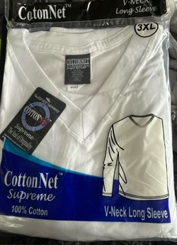 Lot of 5 White 3XL Heavy Weight Long Sleeve VNeck 100% Cotton